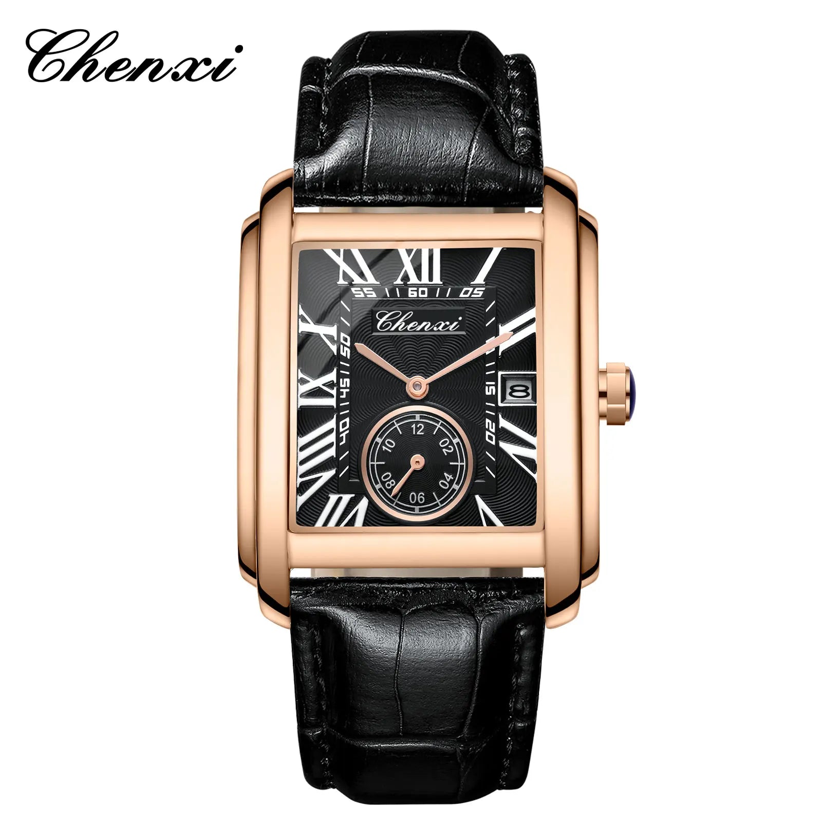 2025 New Business Men's Watch Fashion Square Roman Numeral Dial Waterproof Brown Leather Male Casual Fashion Date Quartz Watches