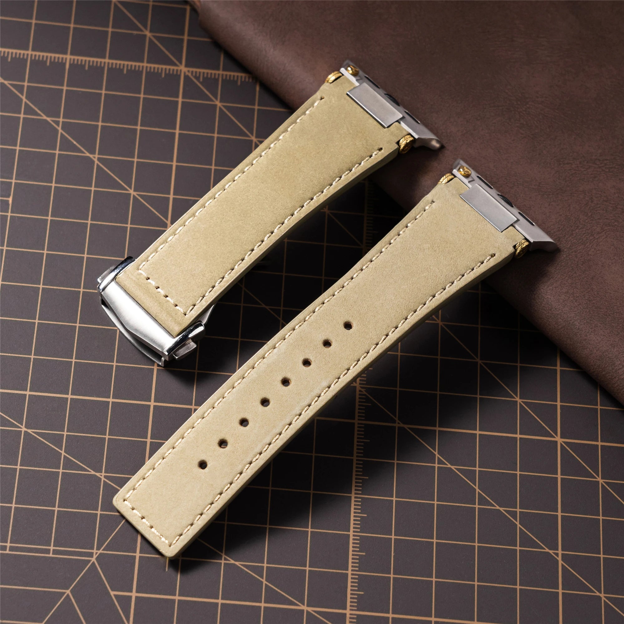 Luxury Leather Stainless Steel Band for Apple Watch 49mm 46mm 45mm 44mm Business Strap for iWatch Series 10 9 8 7 SE Ultra 2