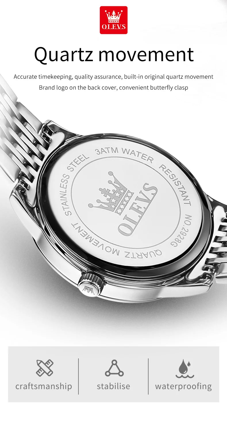 OLEVS 2929 Men Quartz Watch Original Waterproof Business Man Wristwatch Steel Strap Dual Calendar Luminous Fashion Watch For Men