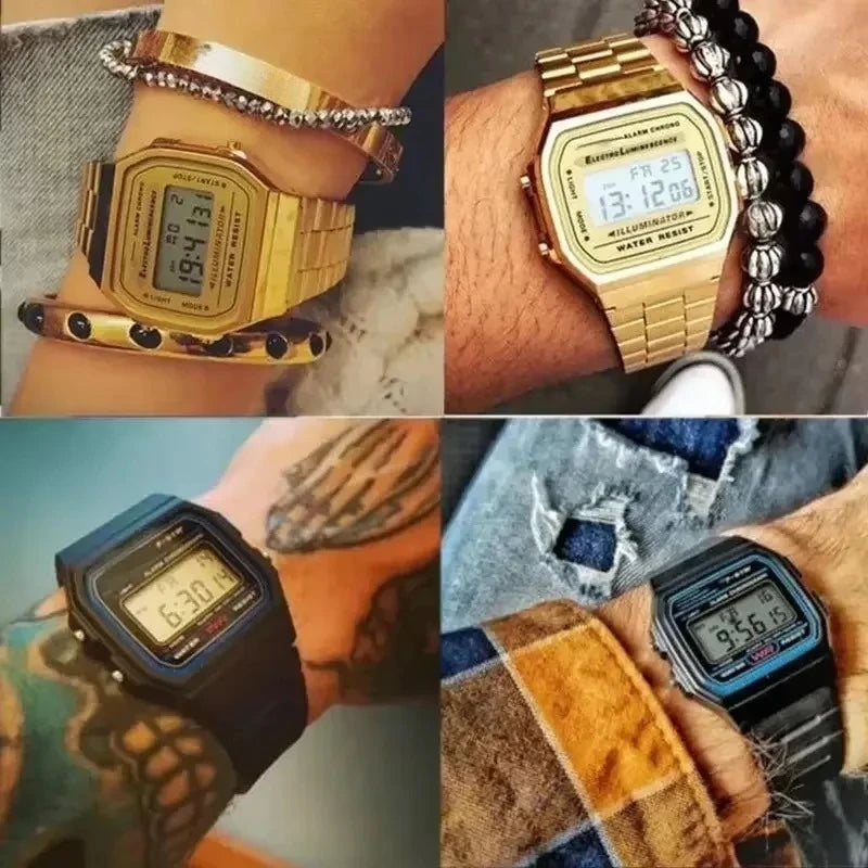 Luxury LED Digital Watches for Men Stainless Steel Gold Sliver Electronic Watch Fashion Business Mens Watch relogios masculino