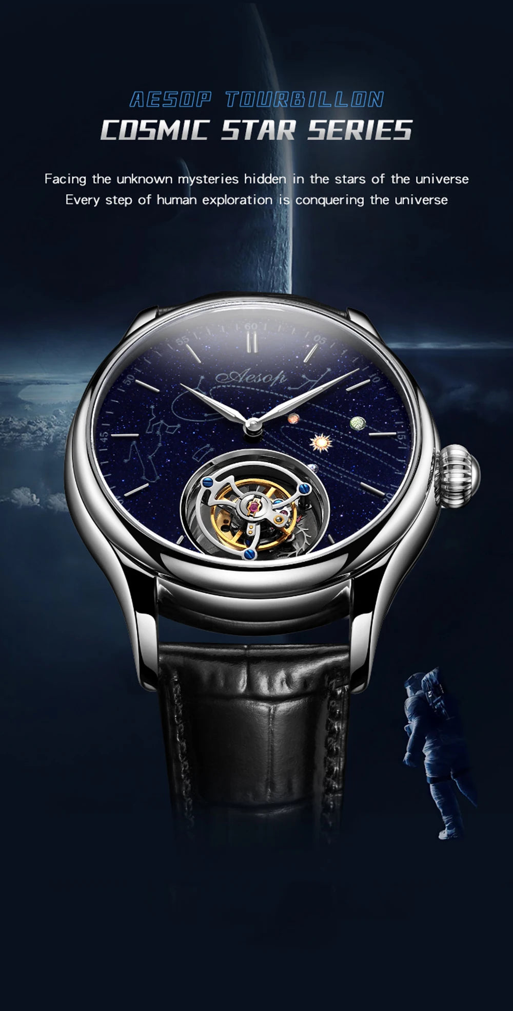 AESOP 7025 Flying Tourbillon Movement Watch Brand For Men Skeleton Mechanical Luxury Watches Wterproof Wristwatches Sapphire