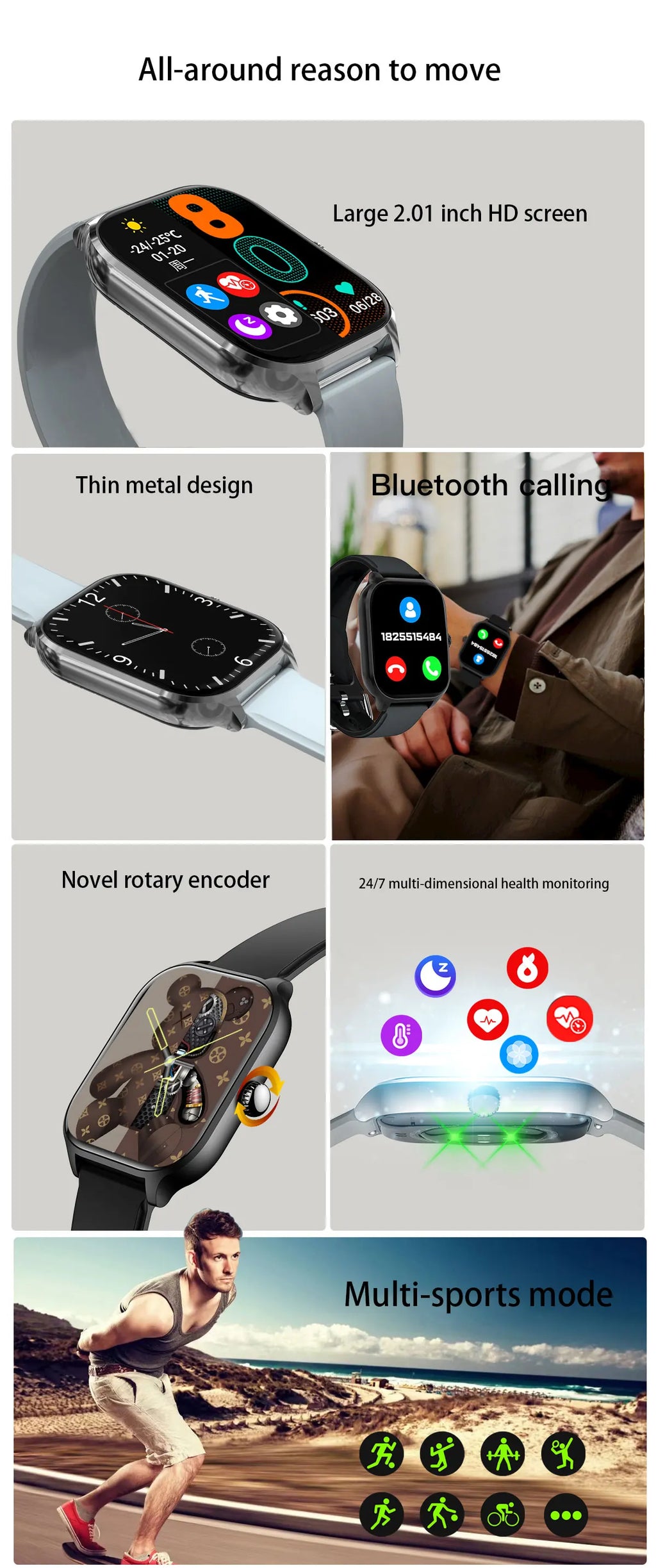 2.01'' Smartwatches Fitness Tracker Blood Pressure Monitor BT Call Sports Wrist Smart Watches for Men Women 2026 Android Phones