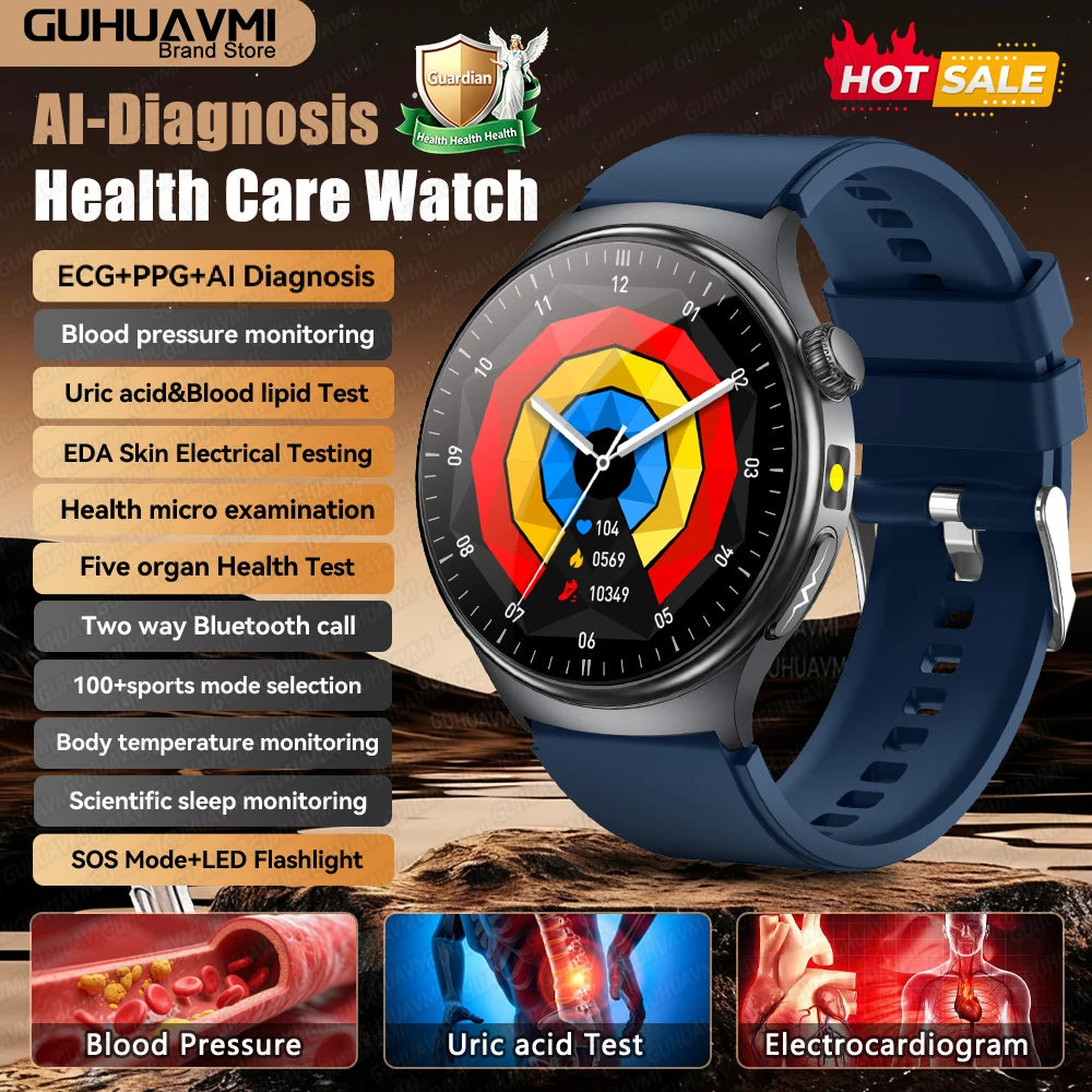 Newly Upgared Precise Health Diagnosis Smart Watch ECG Uric Acid Blood Pressure Micro Physical Examination Clock For Android iOS