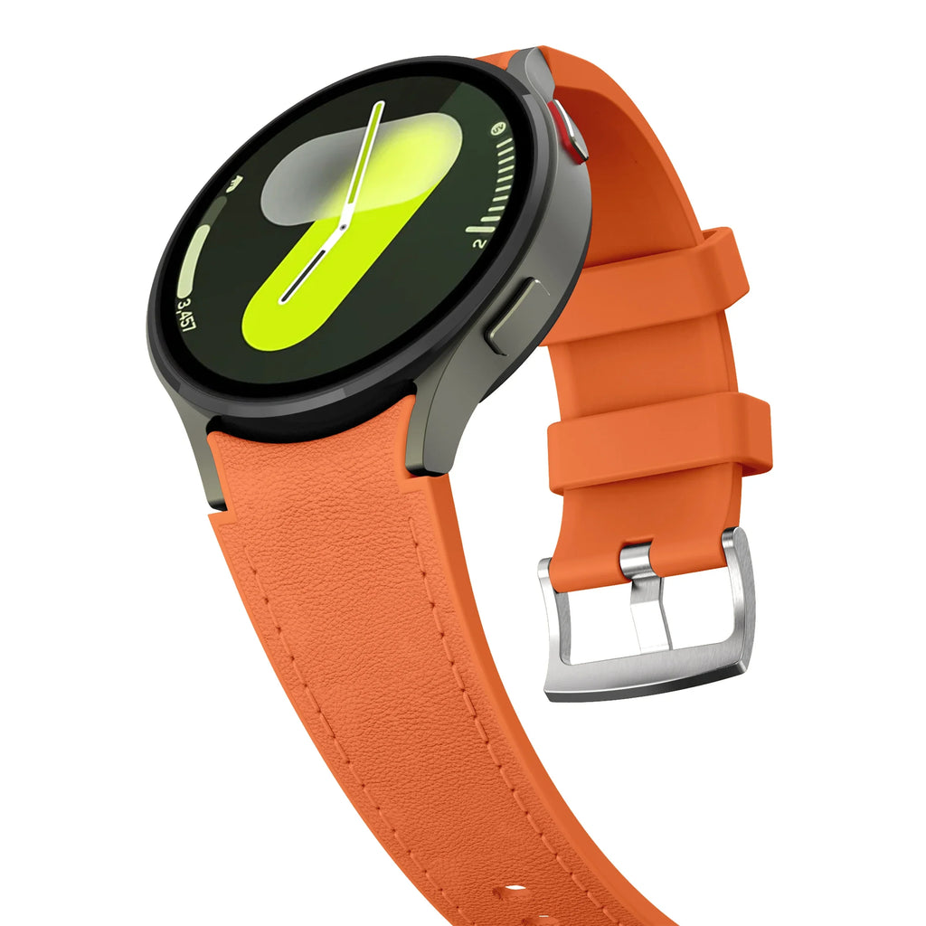 Silicone+Leather Strap for Samsung Galaxy Watch 7 6 5 4 44mm 40mm/5 Pro 45mm Wristband for Galaxy Watch 6 Classic 47mm 43mm Belt