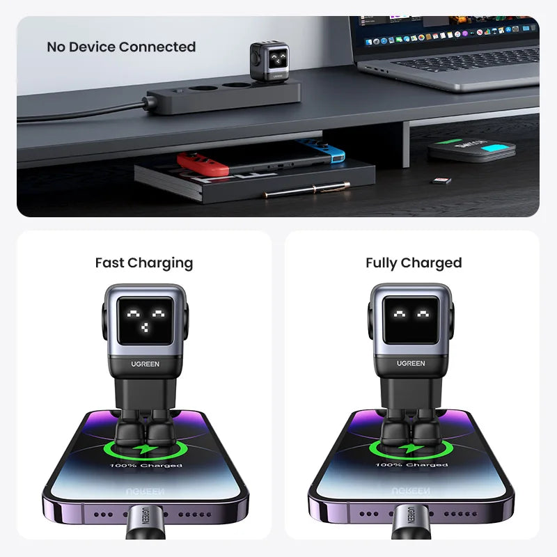 UGREEN 65W GaN Charger Uno Robot Design Quick Charge 4.0 3.0 PPS PD Fast Charger for iPhone 17 16 15 Pro Macbook  Laptop Tablet