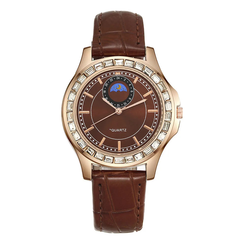 Luxury Large Dial Diamond Ladies Branded Quartz Watch Fashion 2025 Black Leather Women's Simple Dress Clock Gift Watches