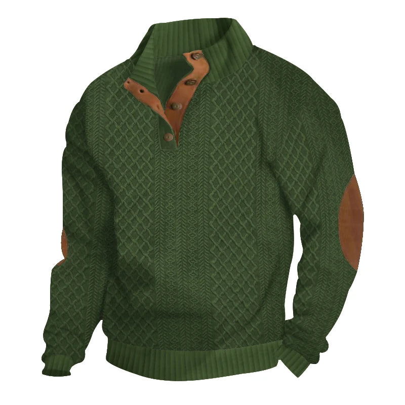 Autumn Winter New Men's Knit Sweatshirt Outdoor Stand Collar Long Sleeve Knitted Pullover Hoodie Men Fashion Patchwork Steetwear