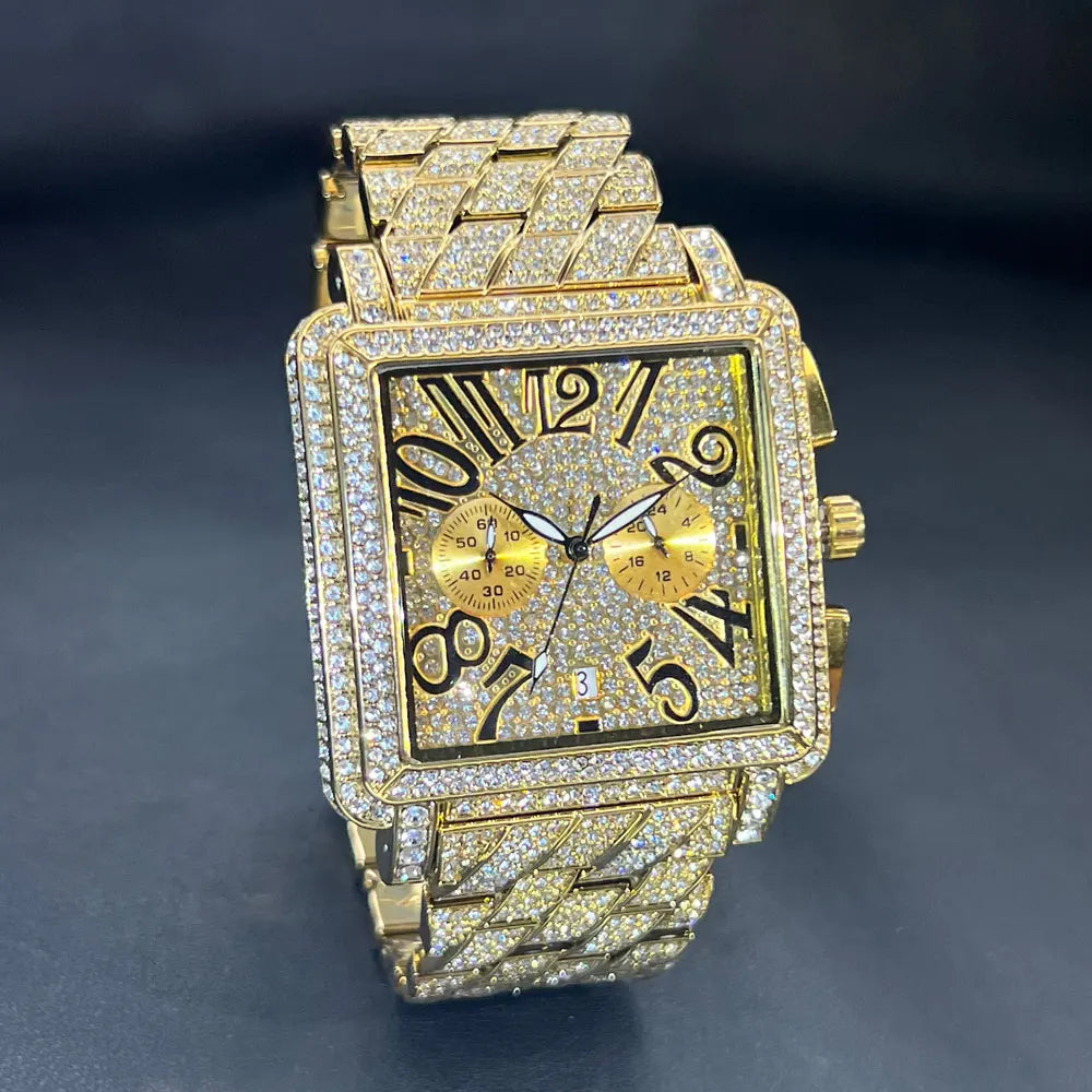 New MISSFOX Luxury Diamond Watch For Men Fashion lce Out  Big Face And Band Wristwatch Bling Hip Hop Style Jewelry Dropshipping