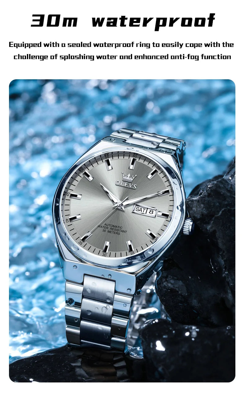 OLEVS 9907 NEW Business Watch for Men Fully Automatic Mechanical Movement Classic Date Week High-end Luxury Wrist watch for Men