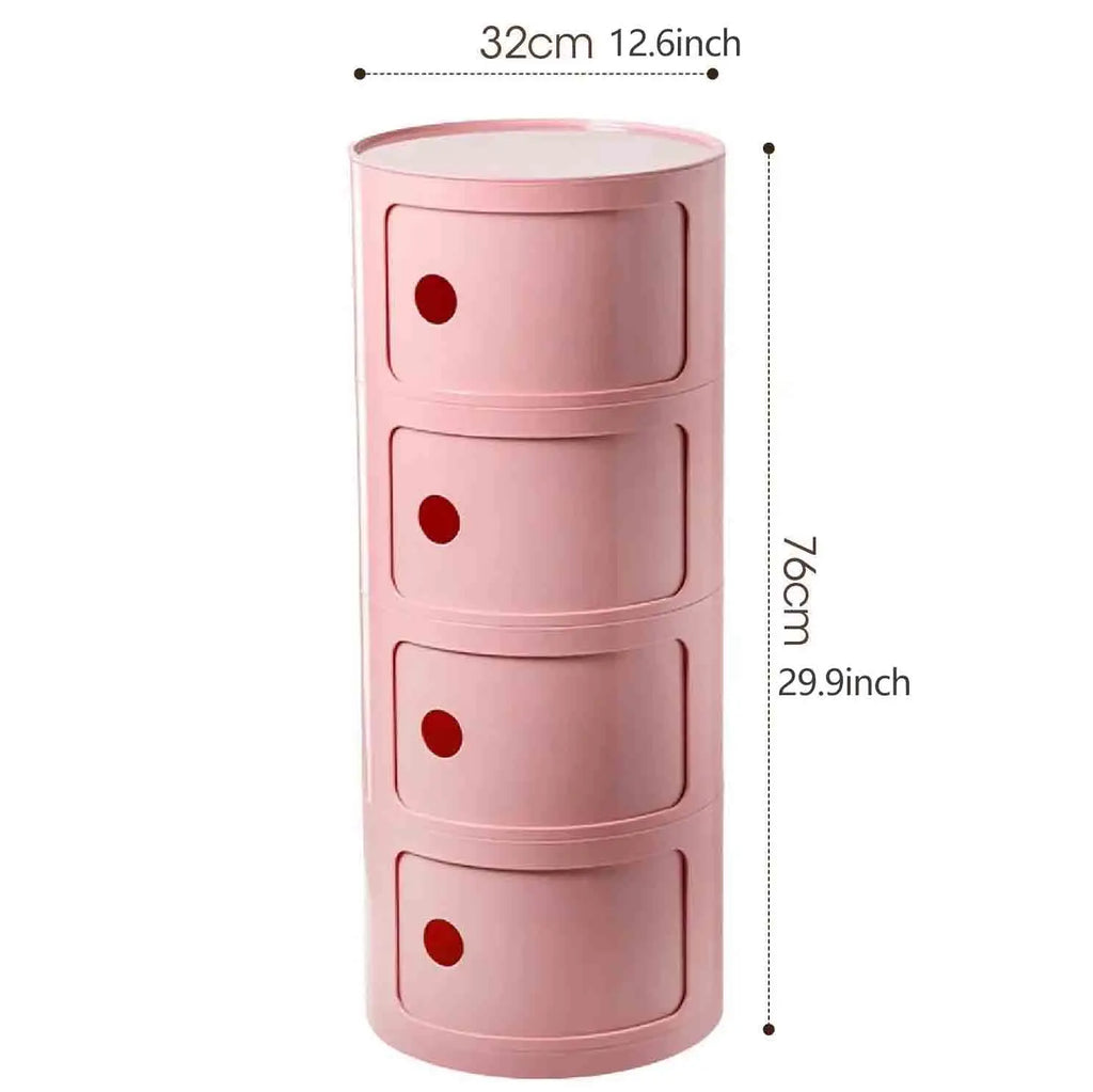 Plastic Round Bedside Nightstand with Drawers Practical Storage Box Cabinet Nightstand Chic Decor for Bedroom Living Room
