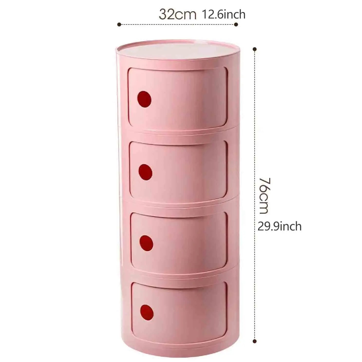 Plastic Round Bedside Nightstand with Drawers Practical Storage Box Cabinet Nightstand Chic Decor for Bedroom Living Room
