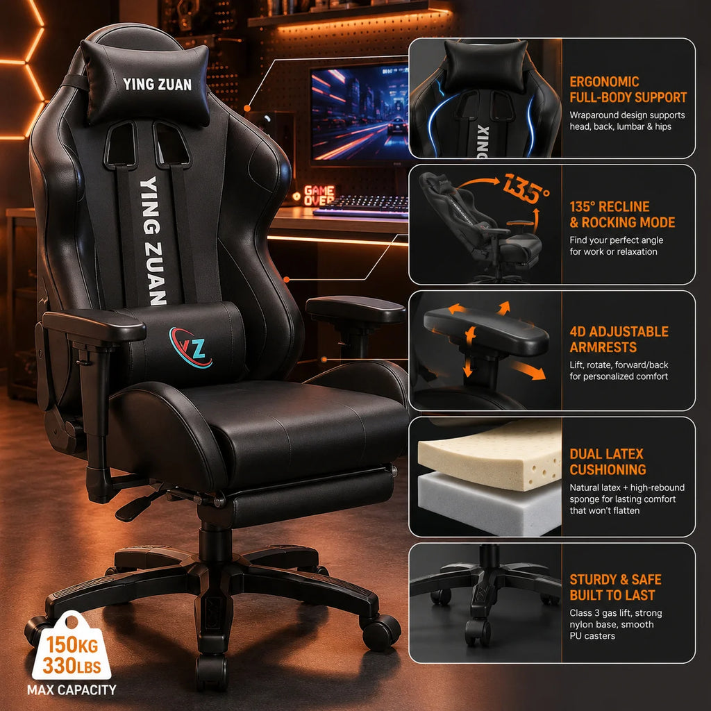 AOLIVIYA Game Chair Ergonomic Bedroom Office Computer Chair Lifting Rotating Armrest with Pedal Student Study Chair