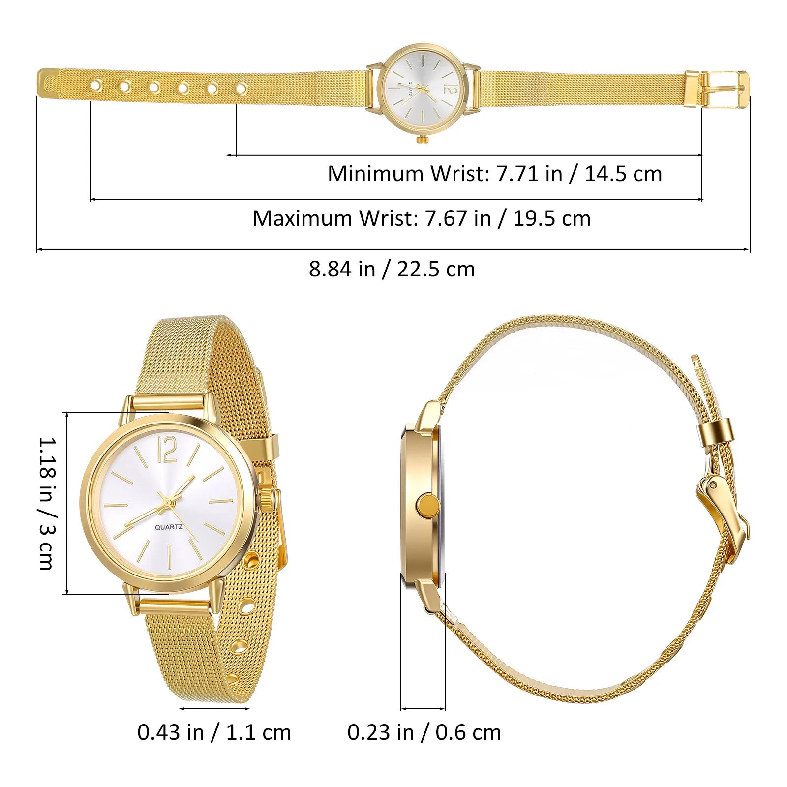 Fashion Women Quartz Watch Alloy Case Golden Mesh Strap Bracelet Wristwatch Classic Gift for Valentine Christmas Mother's