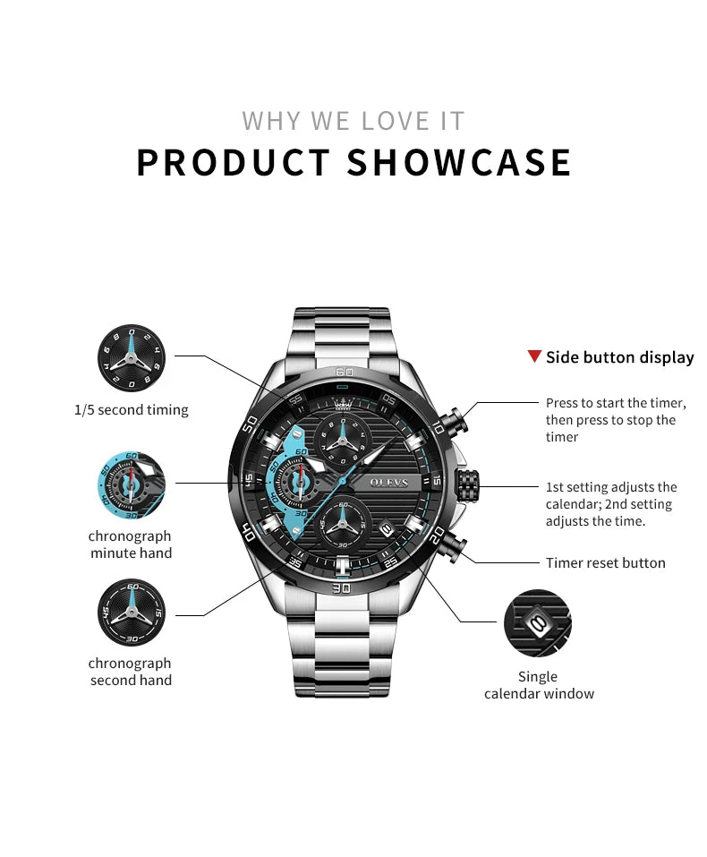 OLEVS 2993 Brand original authentic watches for man luxury Sports chronograph calendar steel band quartz men's watch