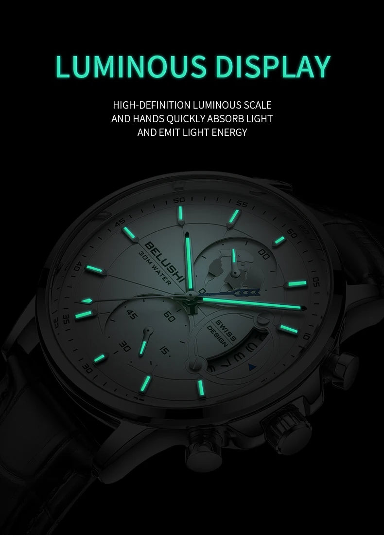 Mens Watches Waterproof Chronograph Sports Watches Men Quartz Wristwatches Brand Luxury Leather Watch For Men Casual Business