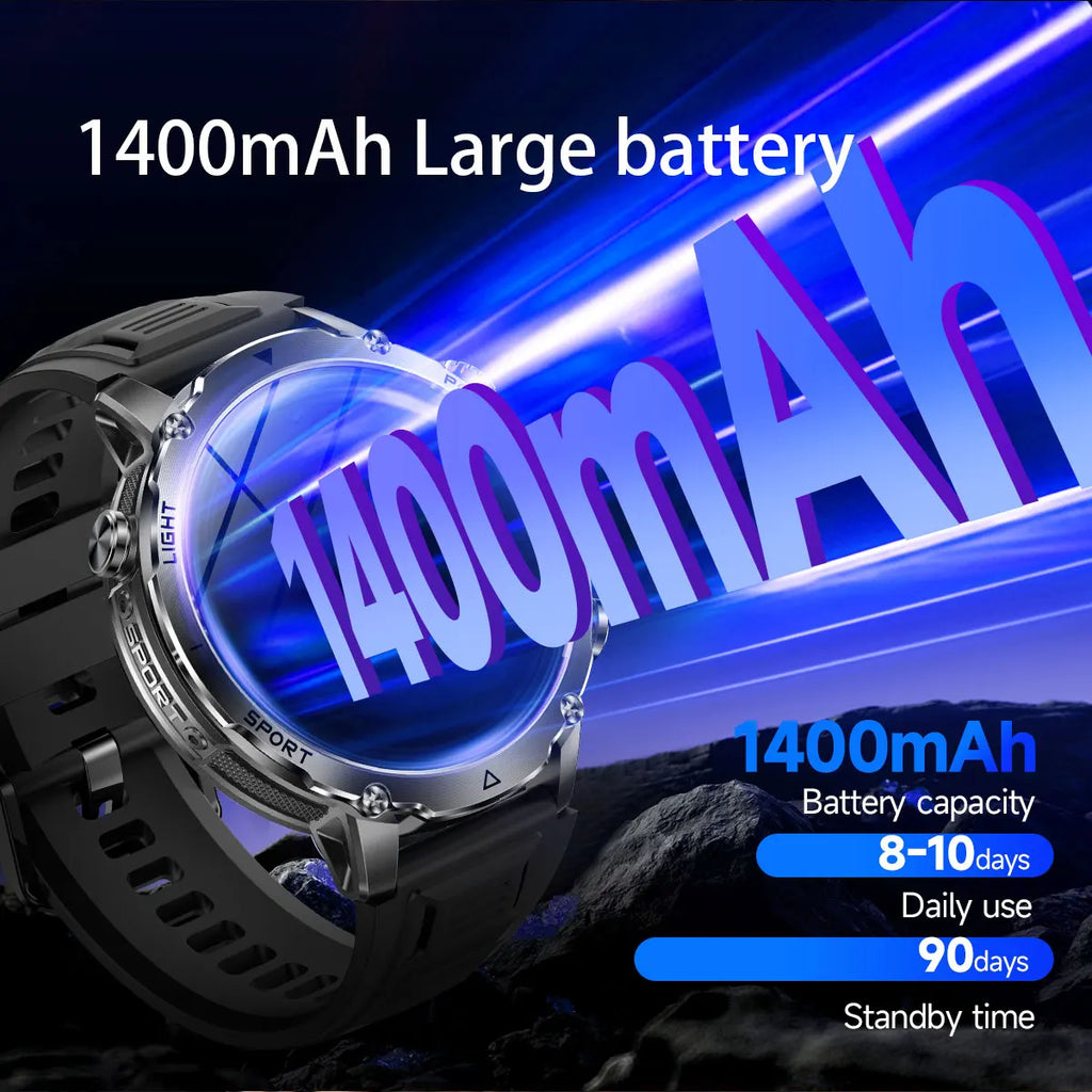 Brand+ Military 1400mAh Battery Smart Watch Men Outdoor Flashlight 10ATM Waterproof Heart Rate Bluetooth Call Sports Bracelets