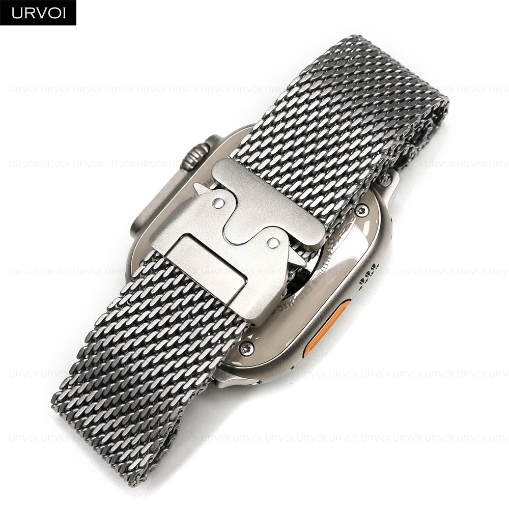 URVOI Band for Apple Watch Ultra 3 2 Series 11 10 9 8 SE stainless steel mesh strap for iWatch secure parachute buckle 46 49mm