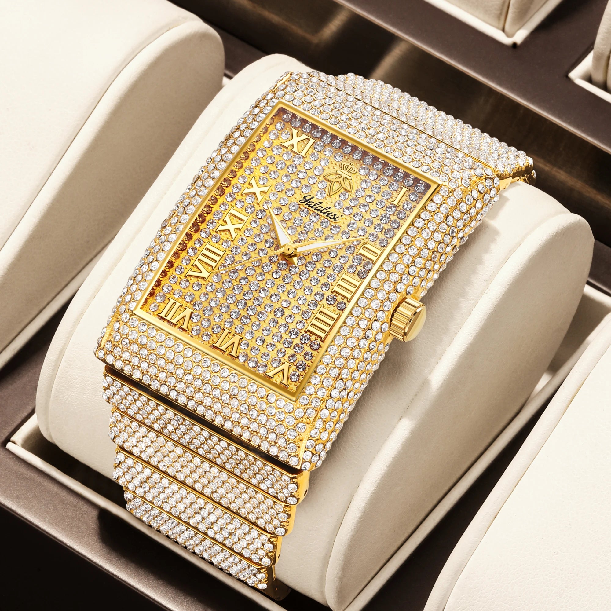 YaLaLuSi Men's Full-Diamond Large-Dial Water-Resistant Quartz Watch: An Elegant Bracelet Watch Gift reloj mujer