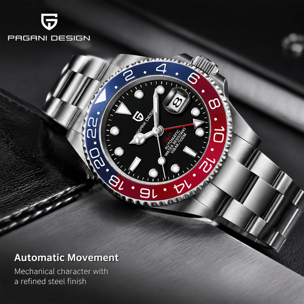 2026 New PAGANI DESIGN Luxury Men Mechanical Watches Stainless Steel GMT Watch Top Brand Sapphire Glass Men Watch reloj hombre