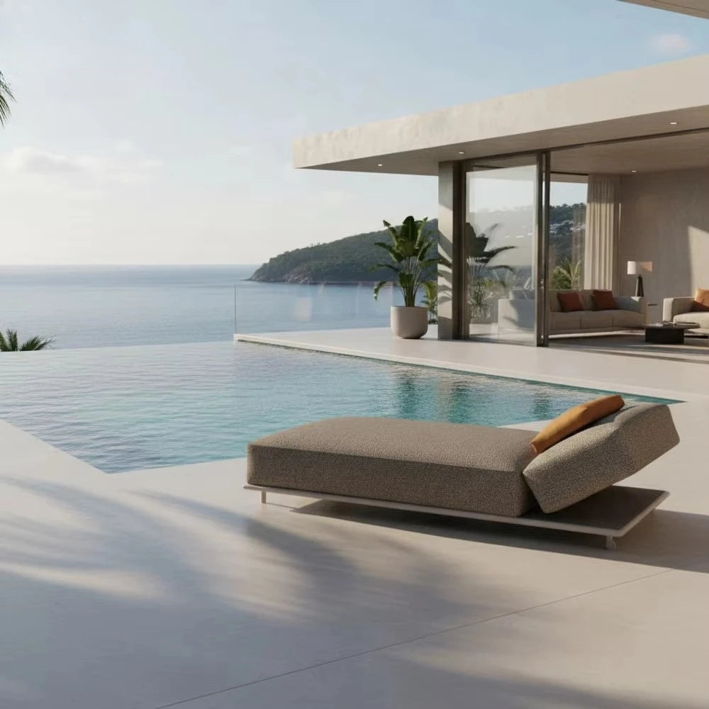 Wood Outdoor Sunbed | Modern Adjustable Backrest Pool Daybed for Hotel & Villa Use
