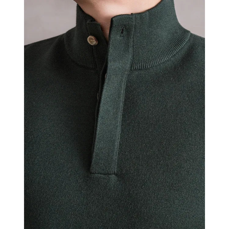 Old Money Style Men's Semi-High Neck Henley Sweater 4.6% Wool Blend Anti-Pilling Knit  Korean Casual Daily Wear