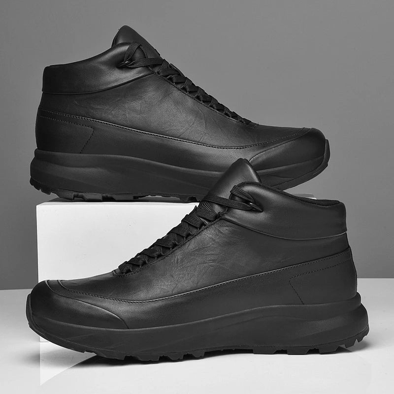 2026New Casual Leather Shoes For Mens Outdoor Work Trend Walking Shoe Fashion Thick Bottom Comfy Versatile Genuine Leather Boots