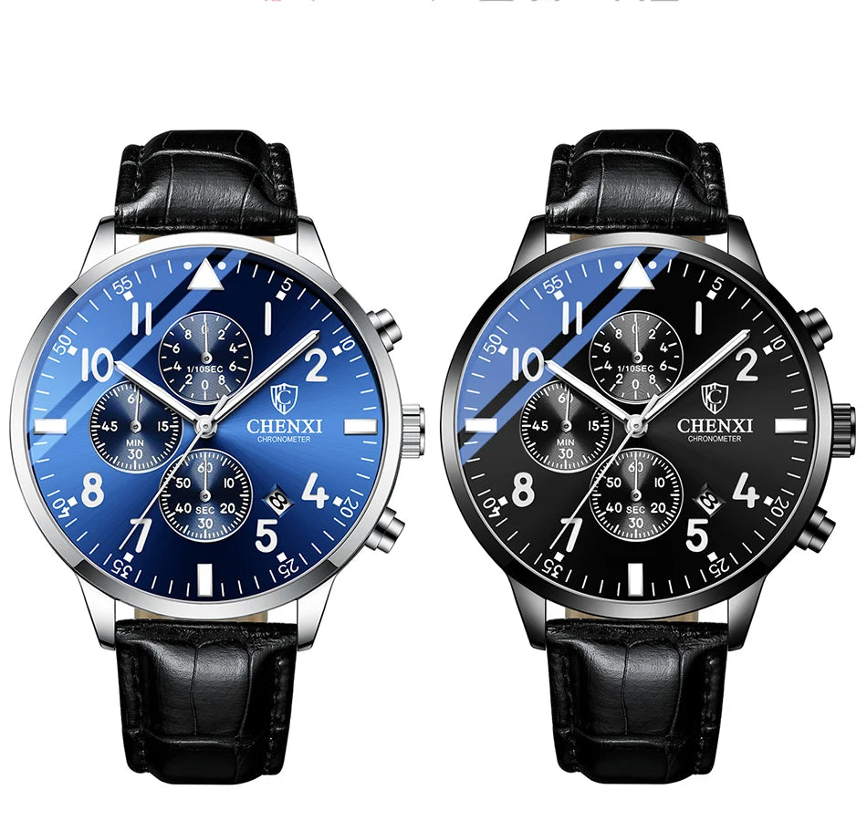 2025 New CHENXI Man Watch 43mm Classic Sports Chronograph Waterproof Luminous Quartz Men's Watches Leather Strap