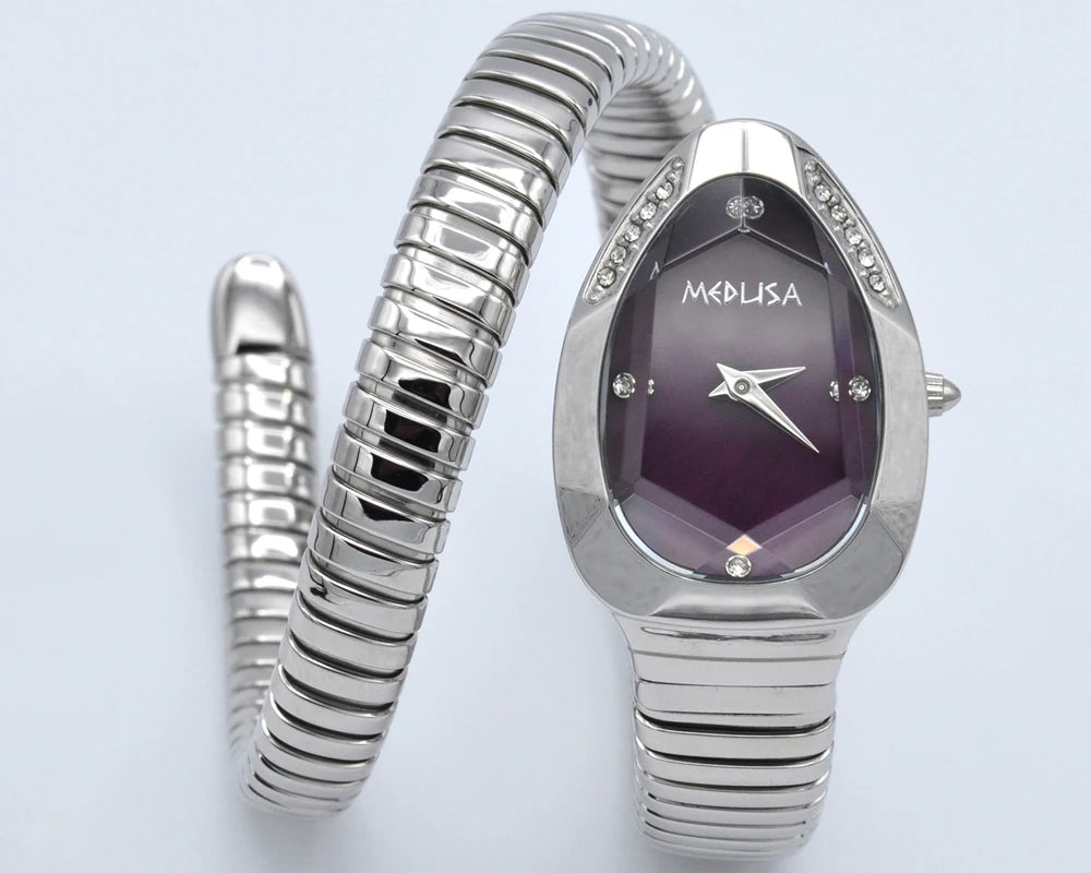 2026 High Quality Gold Diamond Set Snake Shaped Dress Watch Bangle Style Fashionable Unique Brand Same Style Women's Wristwatch