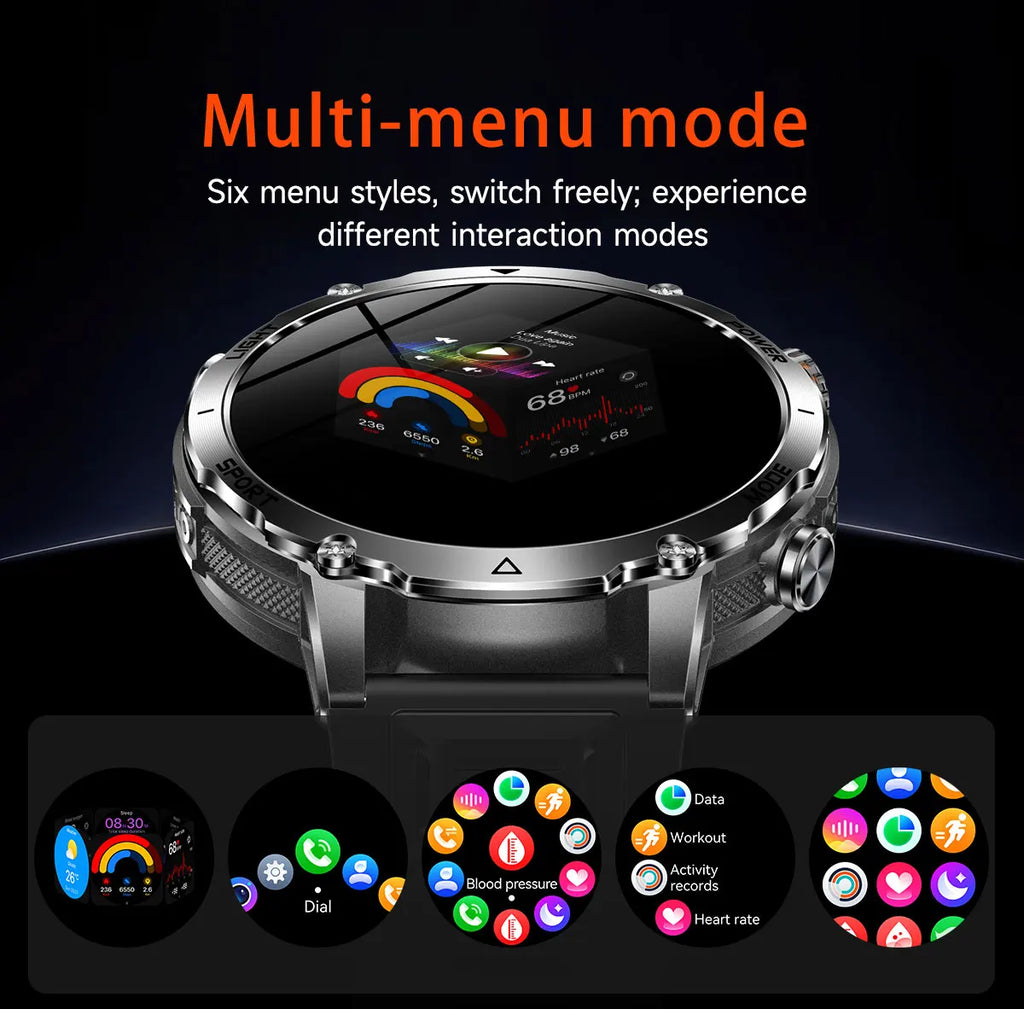 Brand+ Military 1400mAh Battery Smart Watch Men Outdoor Flashlight 10ATM Waterproof Heart Rate Bluetooth Call Sports Bracelets