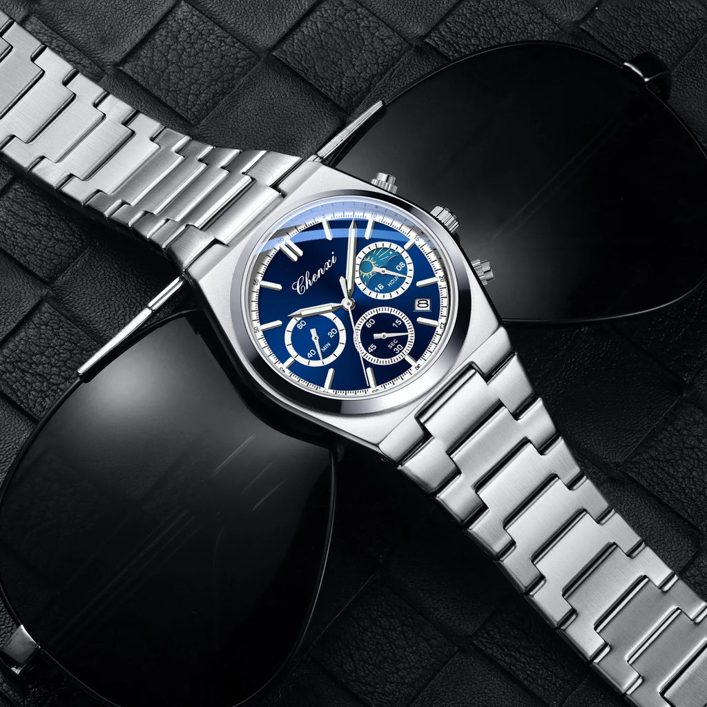 Men's Watches CHENXI 2025 High Quality Sports Chronograph Date Quartz Wristwatch Men's Watch Stainless Steel Waterproof Luminous