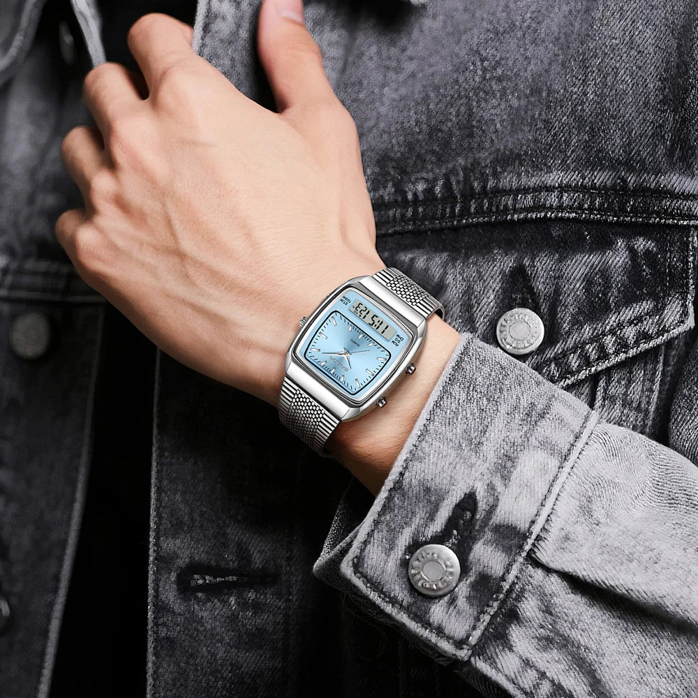 SANDA Outdoor Dual Display Men's Watch Luminous Waterproof TPU Strap Large Dial Chronograph Calendar Sports Wristwatch