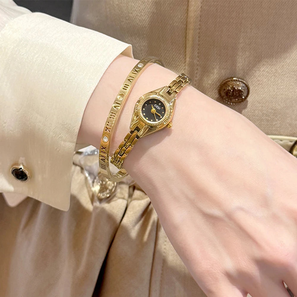 GEDI Ladies Small Watches Temperament Round Dial Quartz Retro Watch Luxury Waterproof Fashionable Wristwatch Gifts for Woman