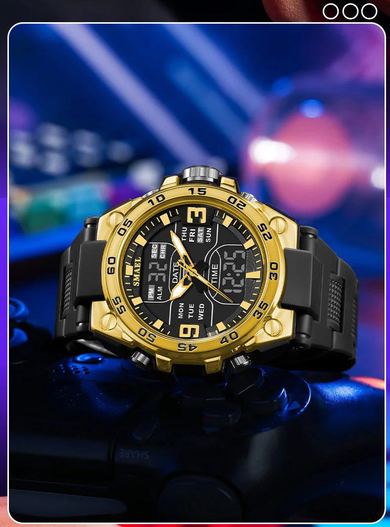 SMAEL Sports Watches 50M Waterproof Quatz Watches Mental Shockproof Men's Wristwatch Dual Time Alarm Clock  8138 Military Watch