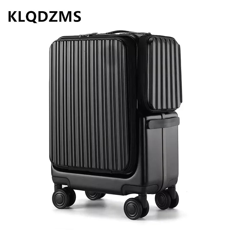 KLQDZMS Carry-on Suitcase Front Opening Laptop Boarding Case 20 Inch USB Charging Trolley Case Password Box Cabin Luggage