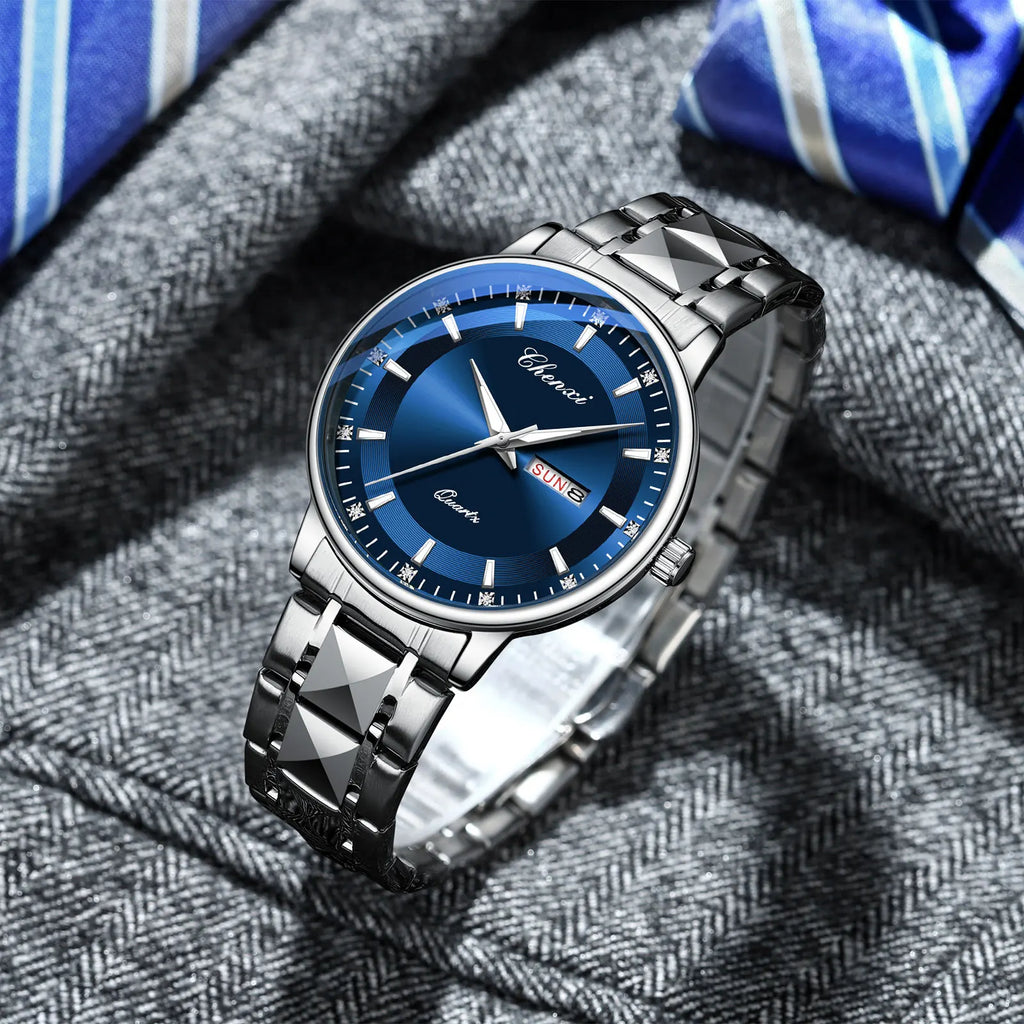 CHENXI Top Brand Fashion Men's Watch Convex Mirror Waterproof Night Light Date Calendar Stainless Steel Strap Quartz Watches NEW
