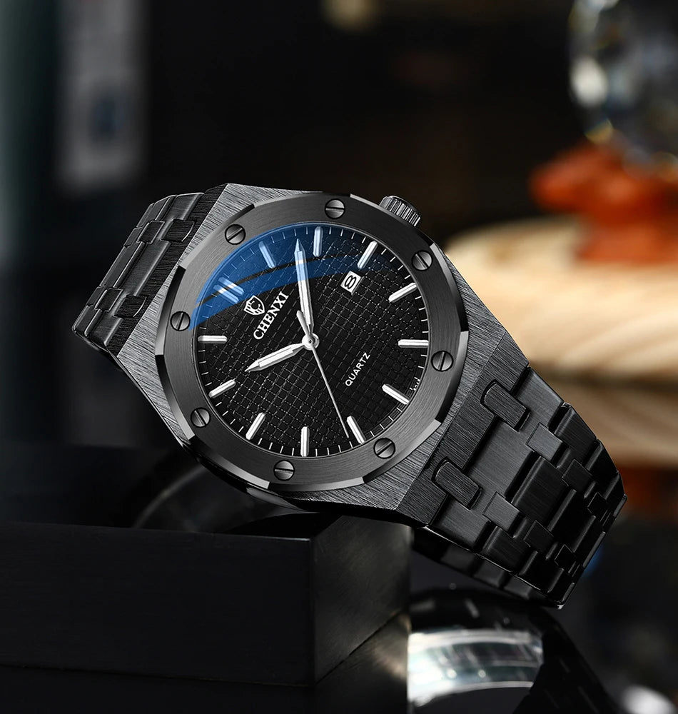 Mens Wacthes High Quality Waterproof Calendar Quartz Watch Men Original Stainless Steel Fashion Luminous Wristwatch Gifts Men