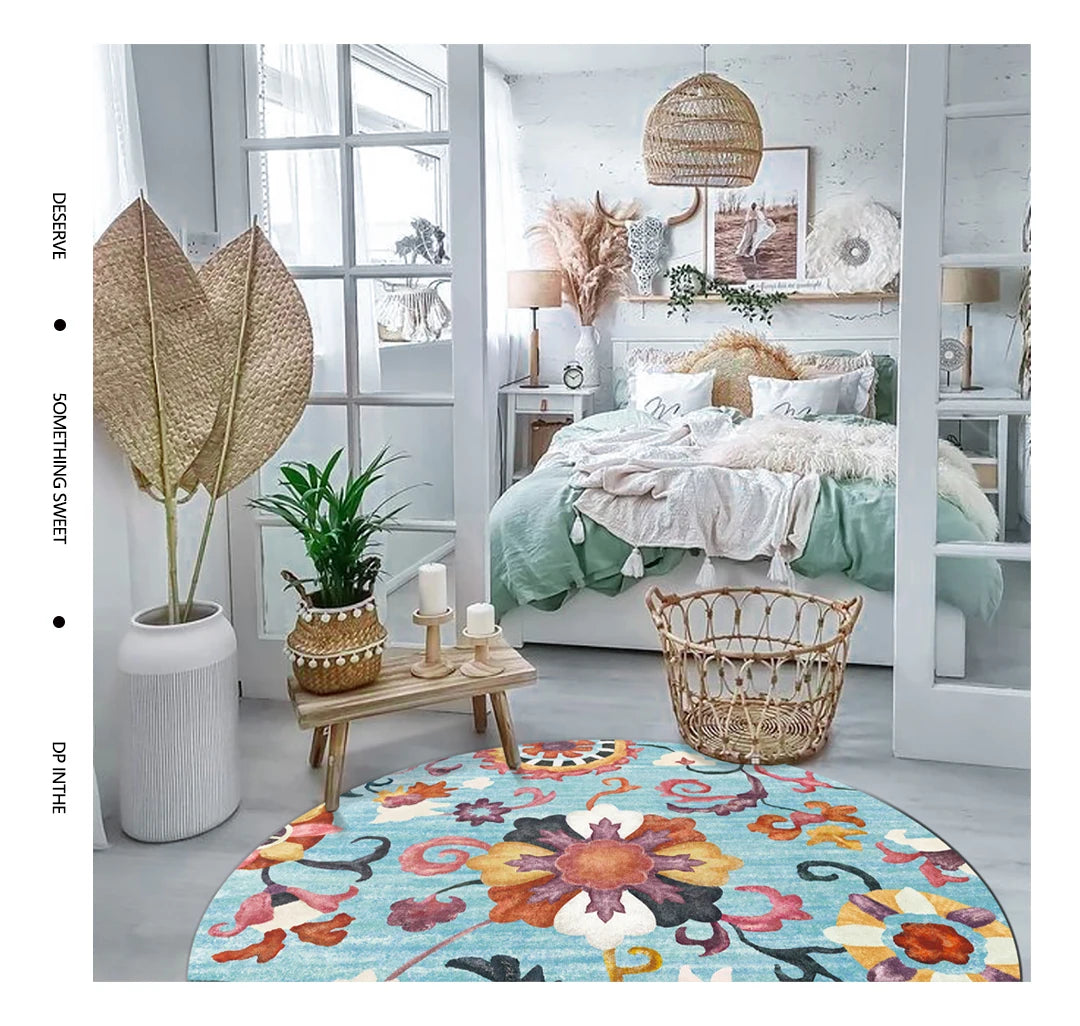 Moroccan Style Living Room Decoration Round Carpet Large Area Rugs for Bedroom Home Rocking Chair Floor Mat Washable Lounge Rug