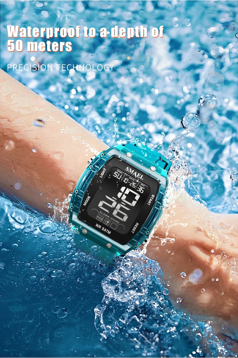 SMAEL Watches for Women LCD Digital Movement Silicone Strap Clock Fashion Trend Waterproof Sport Electronic Wristwatches Female