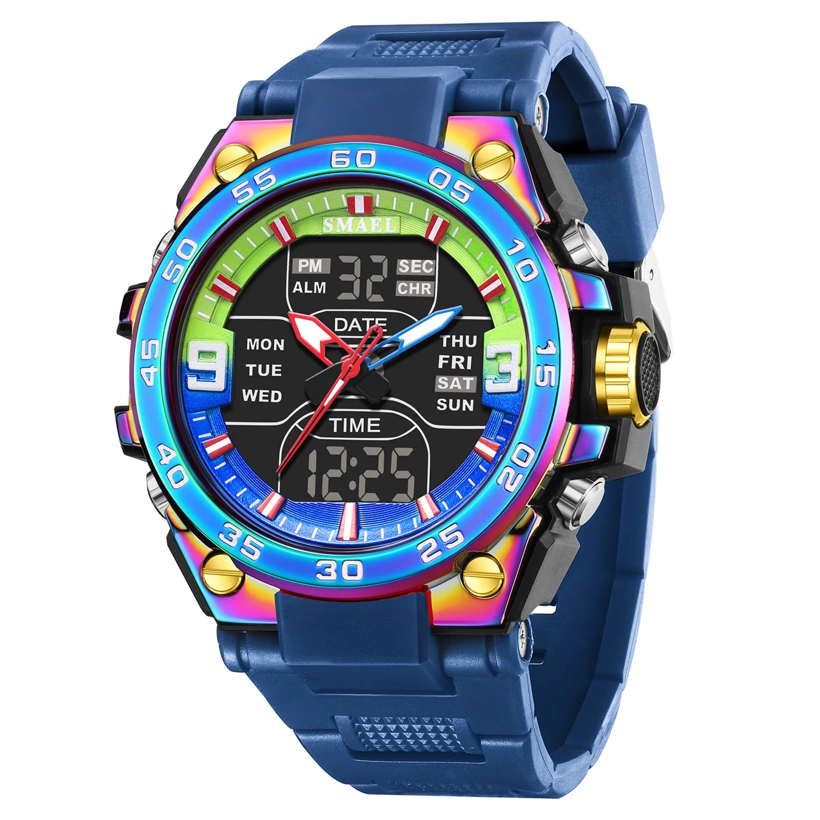SMAEL Sports Watches 50M Waterproof Quatz Watches Mental Shockproof Men's Wristwatch Dual Time Alarm Clock  8138 Military Watch
