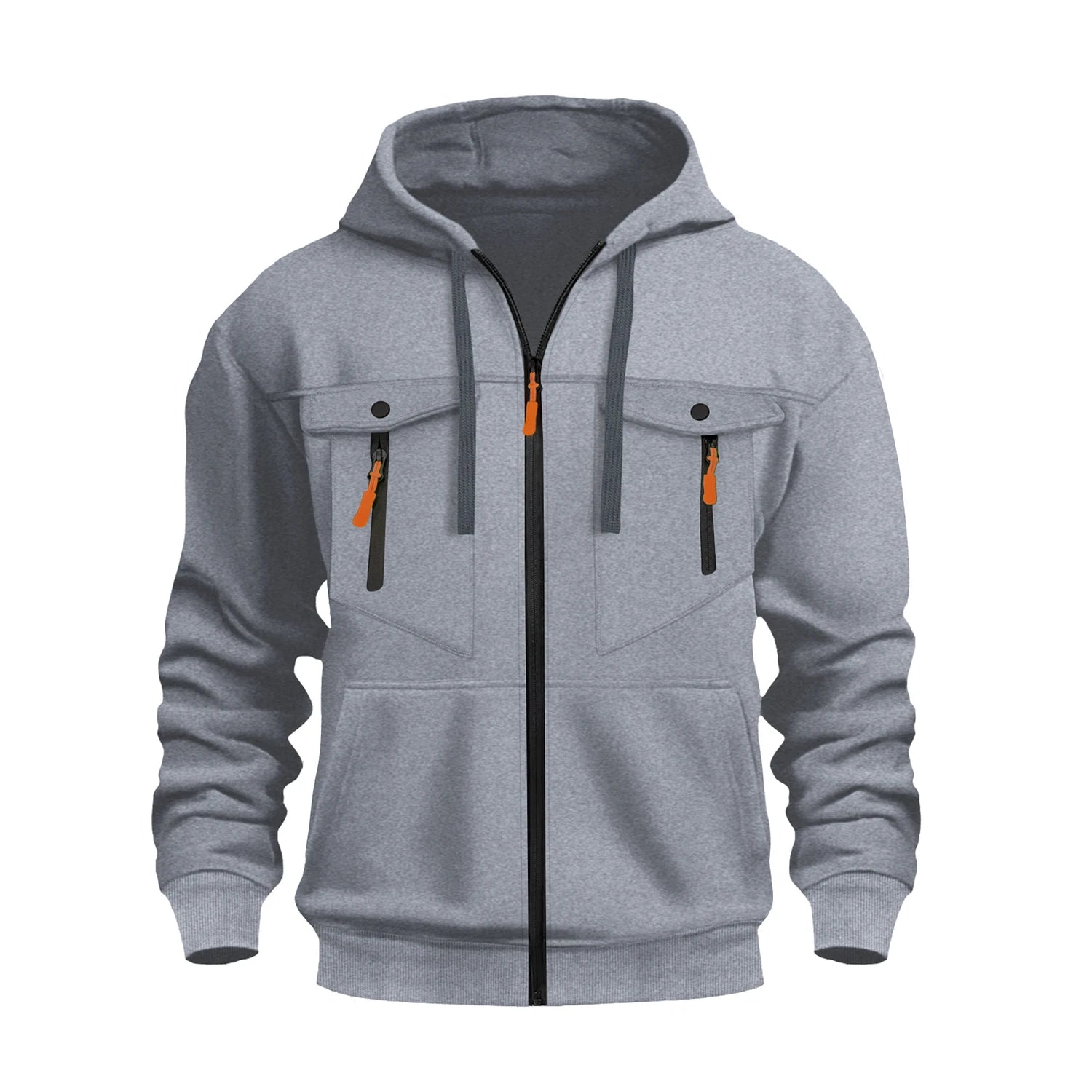 Autumn Winter Hoodies Men Zipper Patchwork Warm Fleece Sweatshirts Multi Pockets Male Fashion Hooded Jacket Thick Outdoor Hoodie
