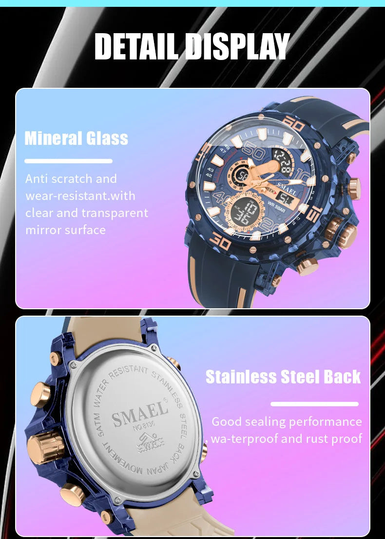 Military Watches Men Watch 2025 New 50M Waterproof Wristwatch Stopwatch Alarm LED Light Digital Watches 8136 Men's Sports Watch