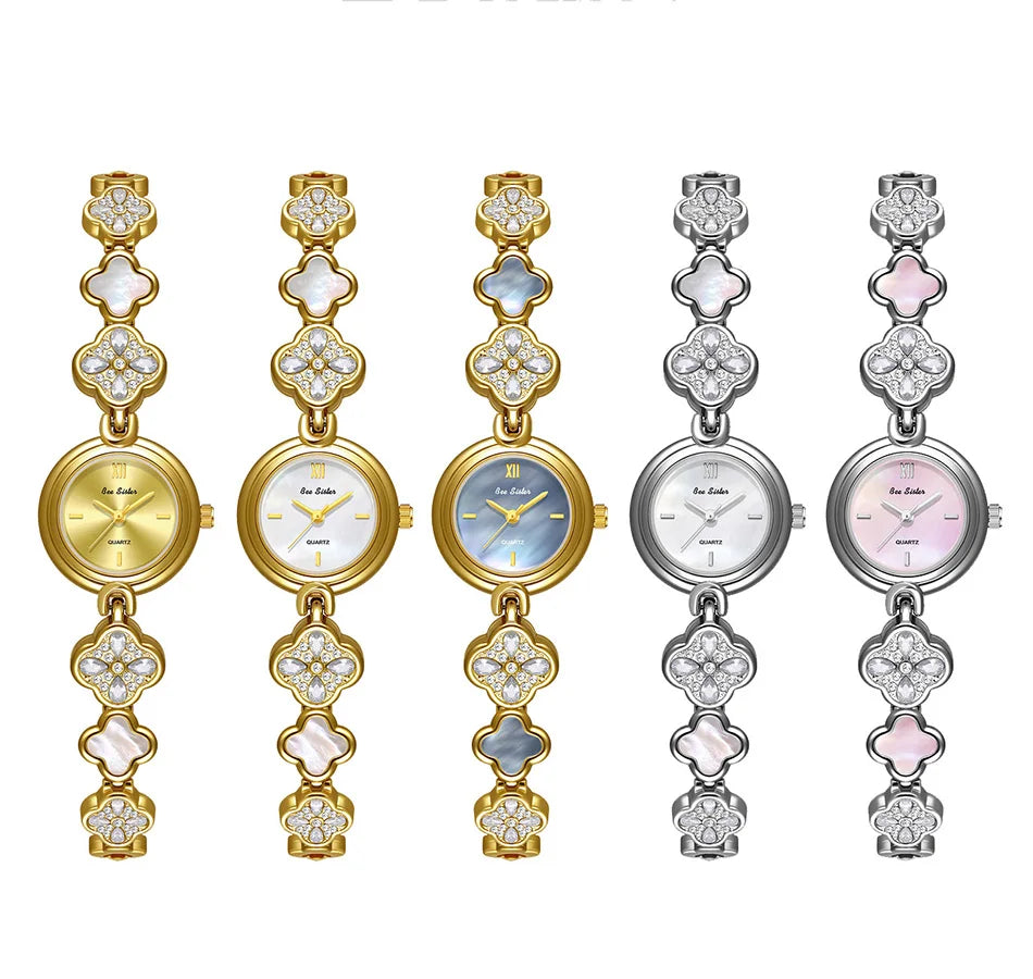 Women's Watch Natural Blue Shell Dial Bracelet Elegant Crystal Dress Watches for Women Fashion Luxury Small Quartz Ladies Clock