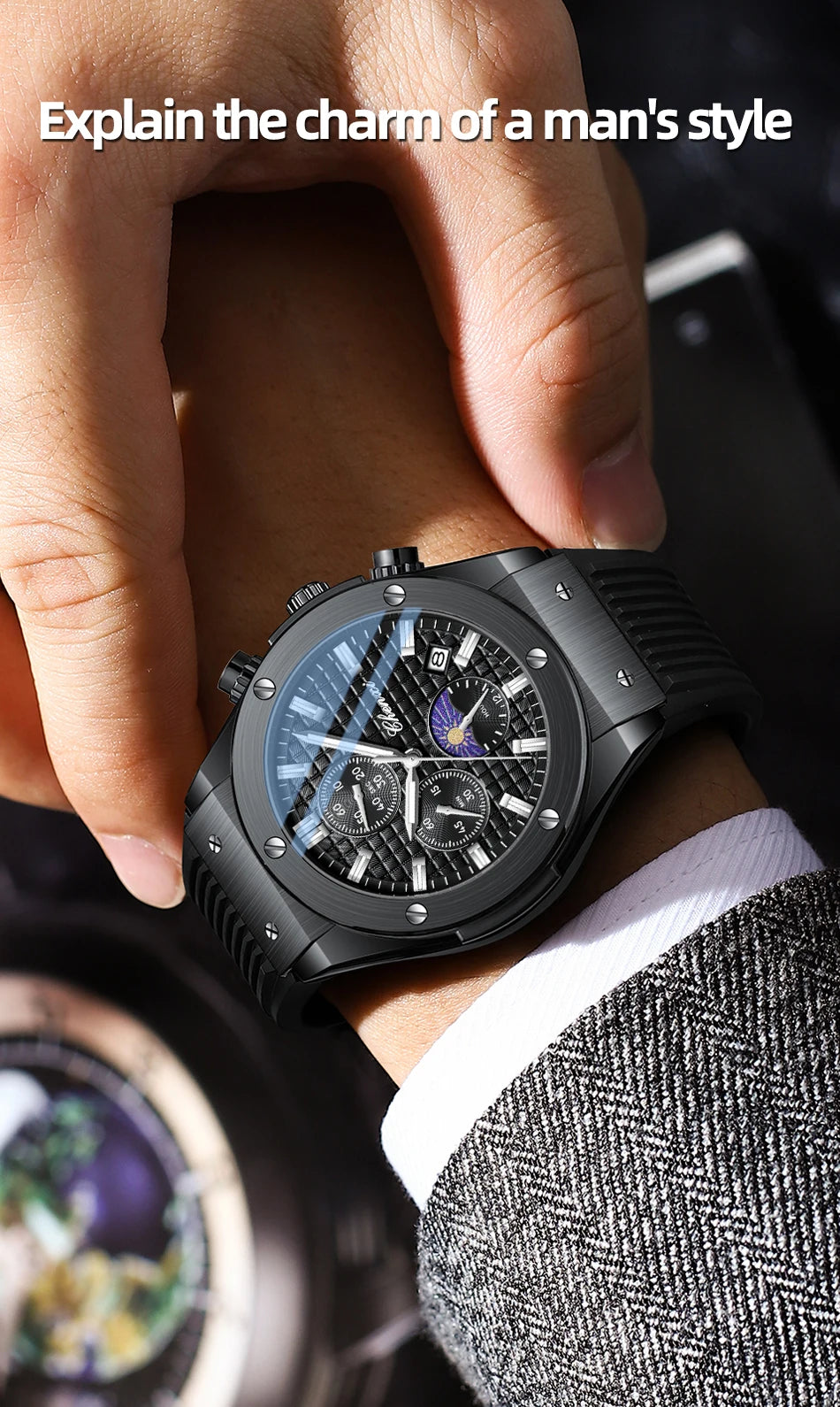 CHENXI Original Watch Quartz Waterproof Sports Watches Men Silicone Strap Chronograph Calendar Multi Functional Wristwatches