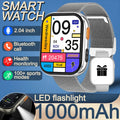 New 1000mAh Large Battery Smartwatch Men Women | 2.04"HD Screen BluetoothCall Heart Rate Monitor Flashlight Sports Fitness Watch