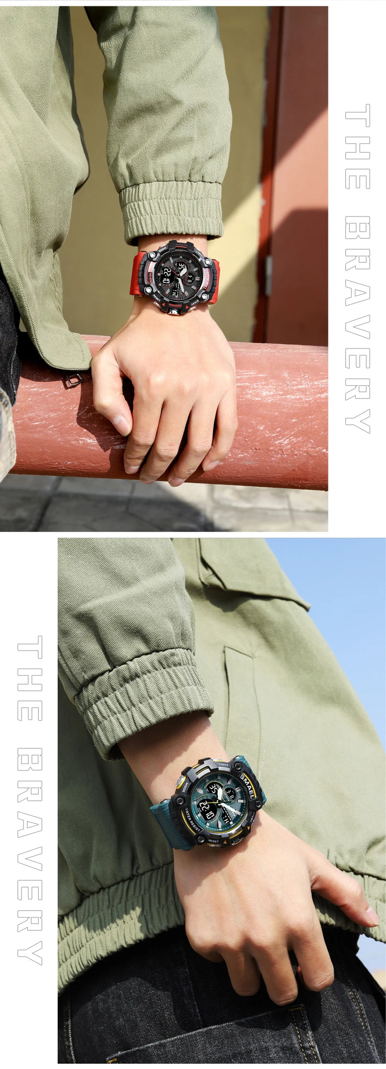 SMAEL Brand Sport Watch Men Quartz Wristwatches Waterproof Dual Time Display Military Army Green Male Clock 8079 Mens Watches
