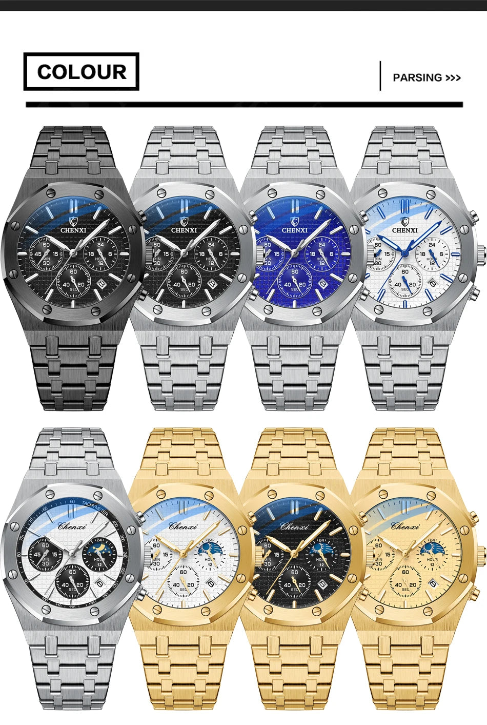 CHENXI  Multifunctional Men's Watches Luxury Brand Calendar Luminous  Waterproof Men Wristwatch High Quality Quartz male Watch