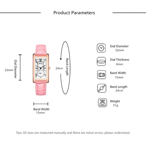 2025 New Fashion Thin Belt Watch Women's Rectangular Quartz Leisure Roman Scale Women's Watch
