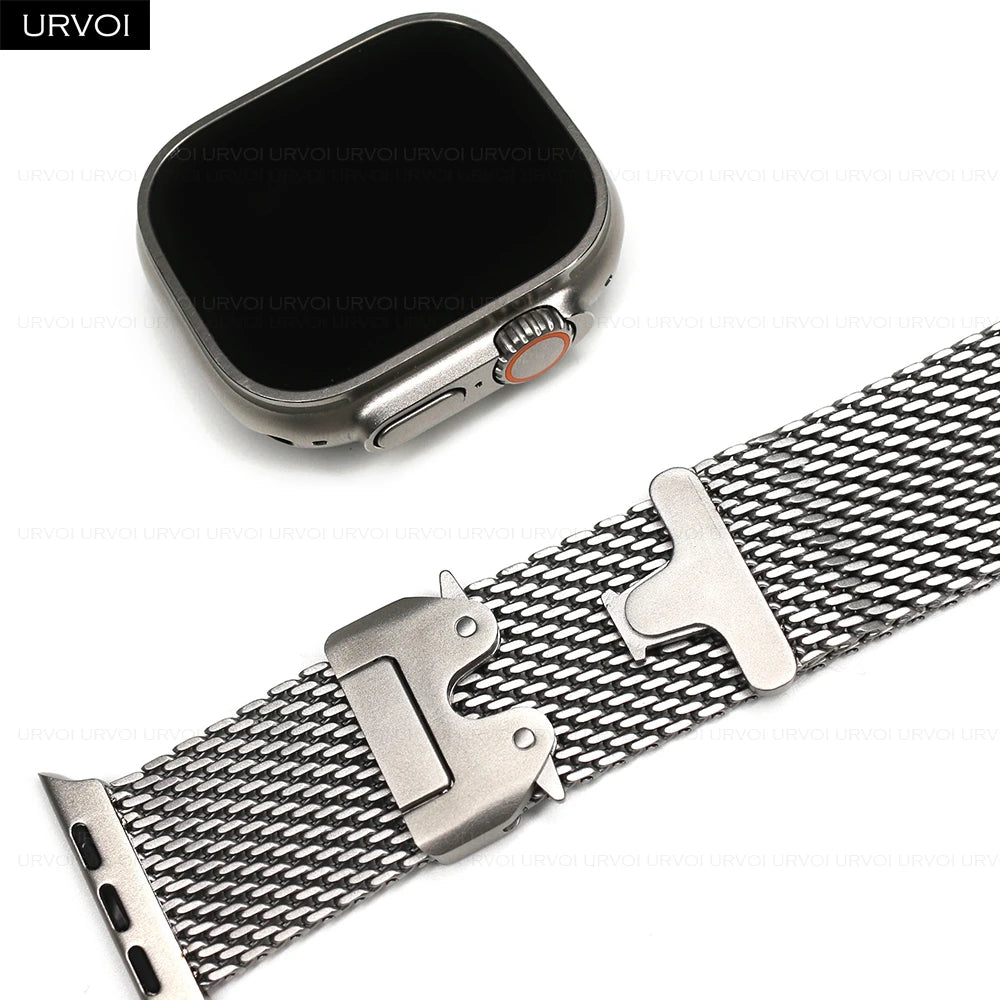 URVOI Band for Apple Watch Ultra 3 2 Series 11 10 9 8 SE stainless steel mesh strap for iWatch secure parachute buckle 46 49mm