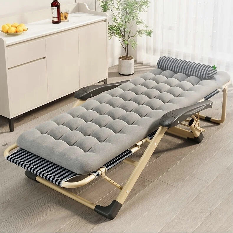 Outdoor Portable Folding Sun Lounger Recliner Chair With Soft Cushion For Garden Camping Beach Gravity Lounge Chair Steel Frame