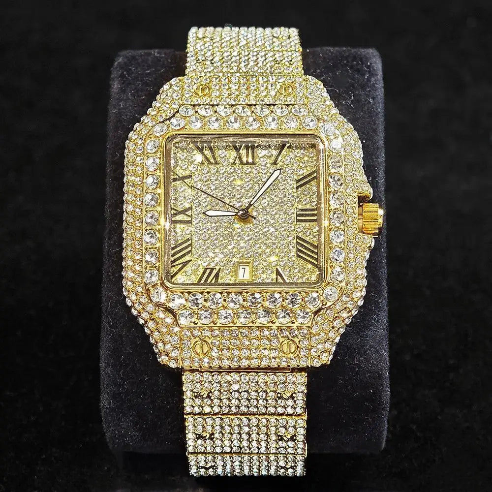 UNIGUET Luxury Ice Watch for Men Women Fashion Hip Hop Full Diamond Square Couple Wristwatch Gift 2026 Hor Sale